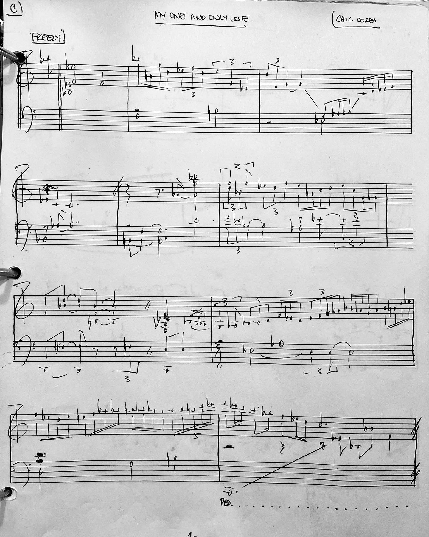 My first Chick Corea transcription. I was probably 19 at the time. I sampled the solo with my Ensoniq EPS sampler and played it down an octave to slow it down for the fast lines. Back then, we didn’t have access to all the tech we have now, but that sampler was transformative.