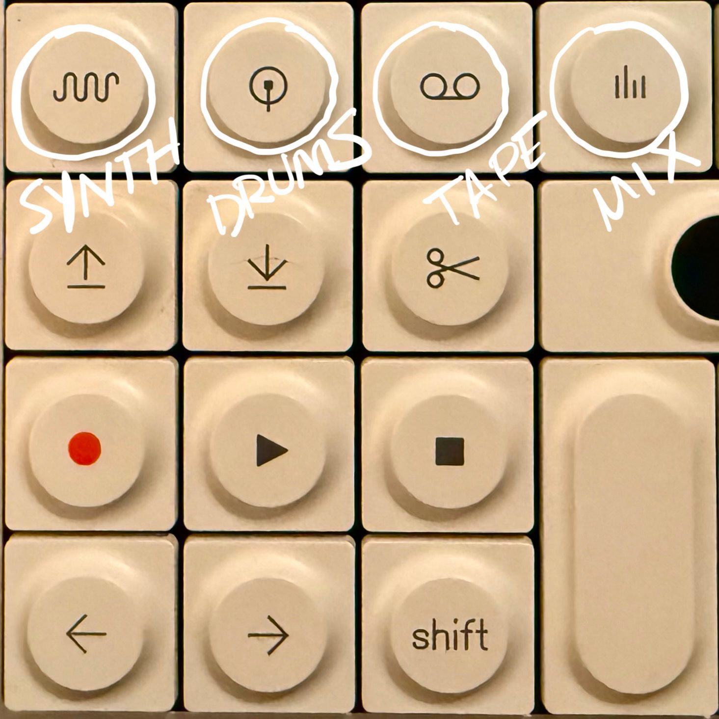 OP-1 Field Synth, Drum, Tape, Mixer Buttons